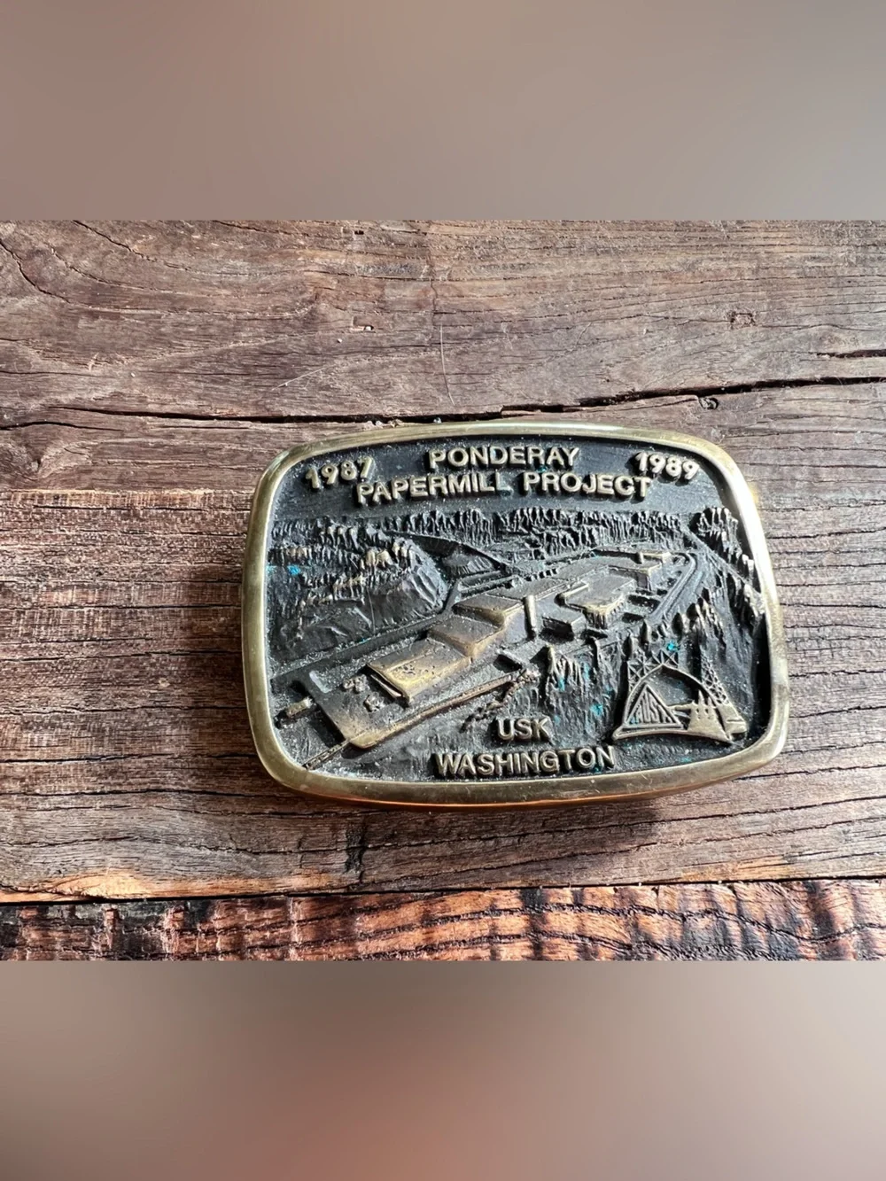 Ponderay Papermill Project Commemorative Brass Belt Buckle - Brass